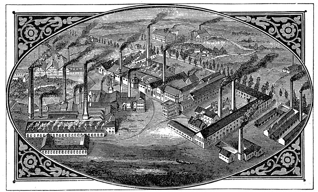 Detail of Bird's-eye view of Krupp's works, Essen, Germany, 1876 by Unknown