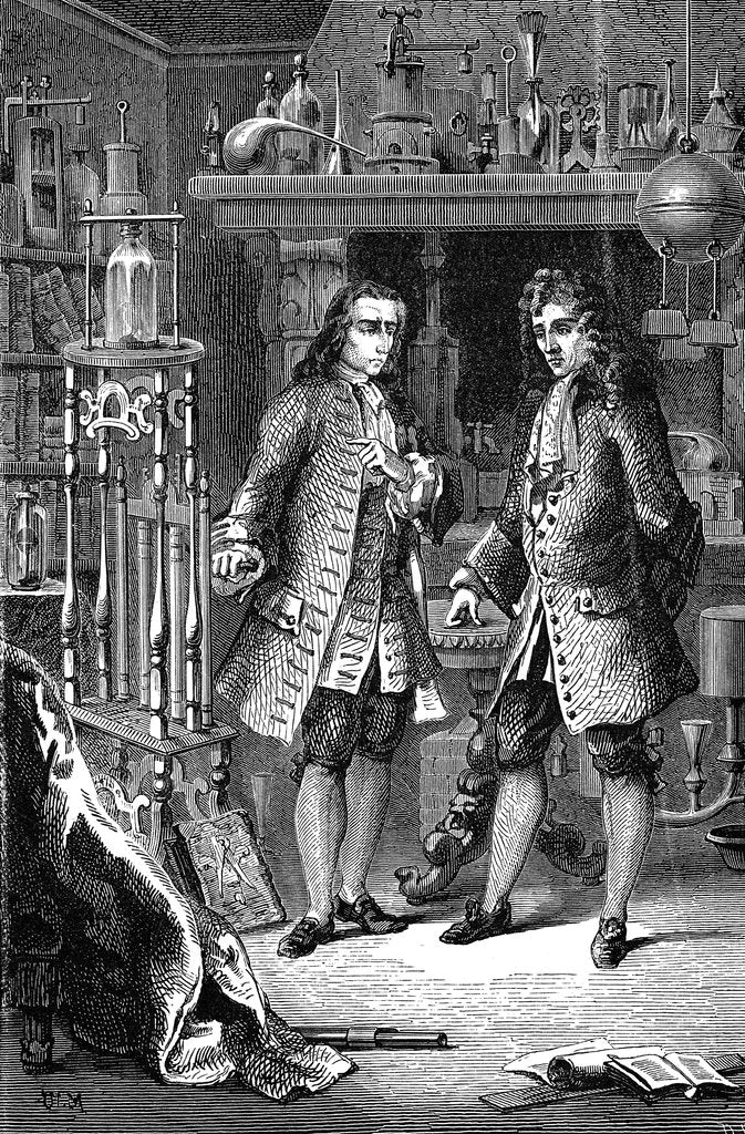 Detail of Robert Boyle, Anglo-Irish chemist and physicist and Denis Papin, French physicist, 1870 by Unknown