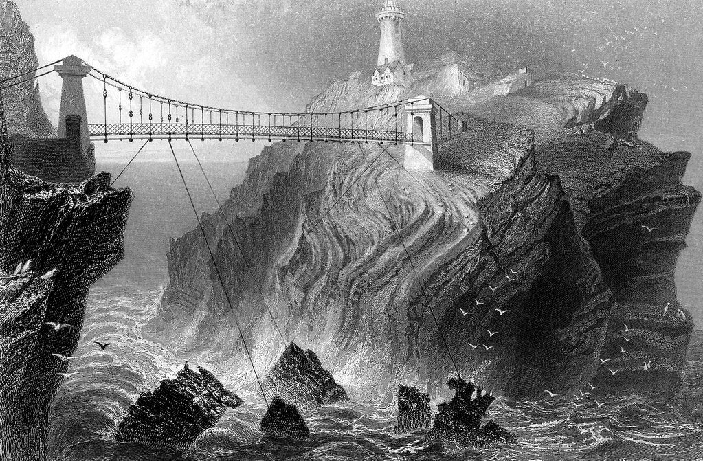 Detail of Suspension bridge to the South Stack lighthouse near Holyhead, Wales, c1860 by Unknown