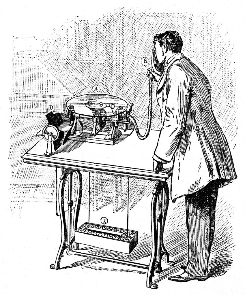 Detail of Making recordings on Emile Berliner's Gramophone, c1887 by Unknown