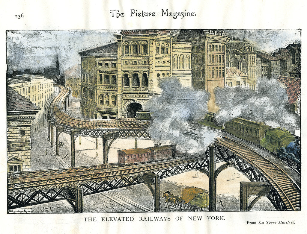 Detail of Elevated Railway in New York, from The Picture Magazine, c19th century by Unknown