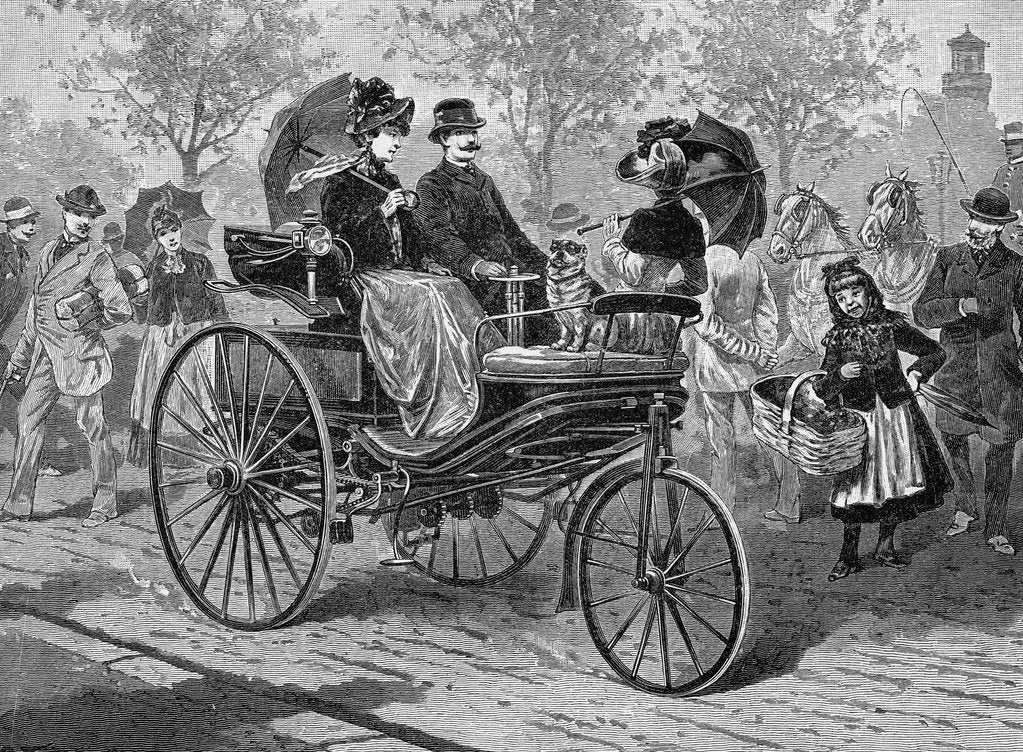 Detail of Petrol-driven car by Benz & Co., capable of 16 km per hour, c1890s by Unknown