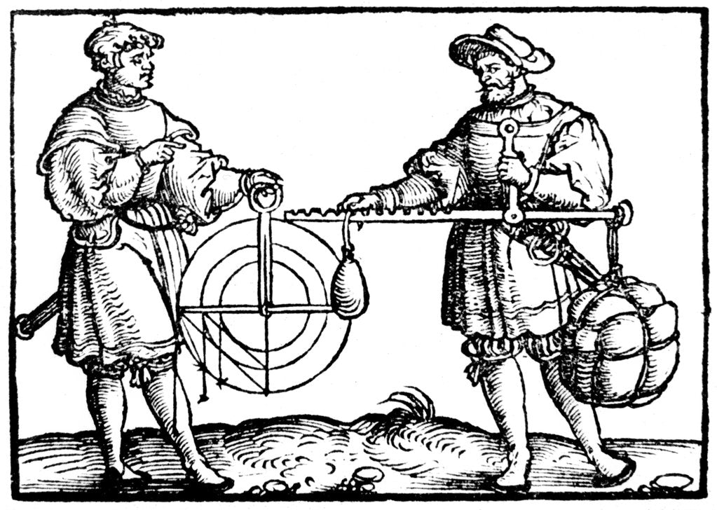 Detail of Weighing with a steelyard, 1547 by Gaultherius Rivius