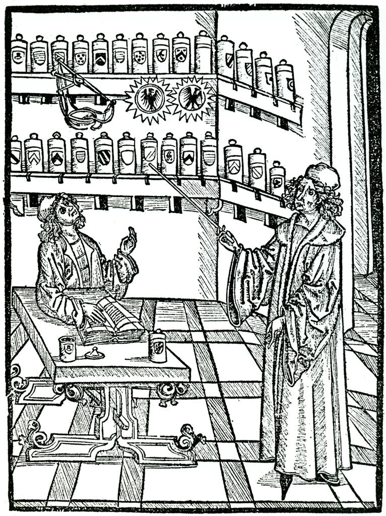 Detail of The apothecary's shop, Strasbourg, 1483. by Johannis De Cuba