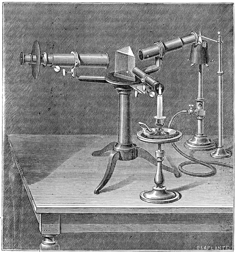 Detail of Spectroscopic apparatus used by Robert Wilhelm Bunsen and Gustav Robert Kirchhoff, c1895 by Unknown