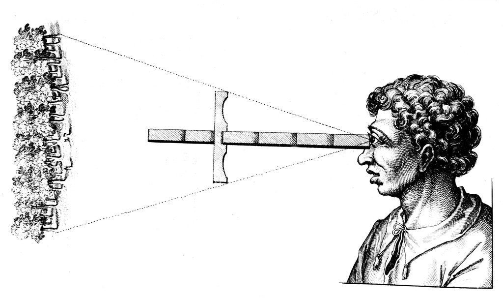 Detail of Finding the angular distance between two edges of a wood using a cross-staff, 1617-1619 by Unknown