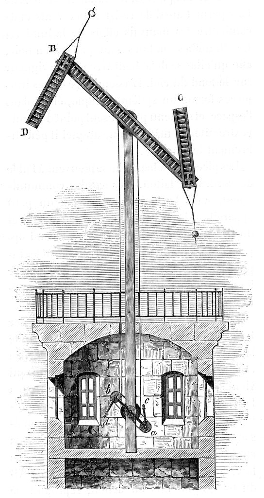 Detail of Sectional view of a telegraph tower for Claude Chappe's semaphore, 1792, (c1870) by Unknown