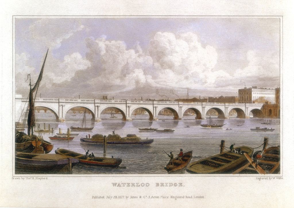 Detail of Waterloo Bridge, London, across the Thames, 1817 by Thomas Hosmer Shepherd