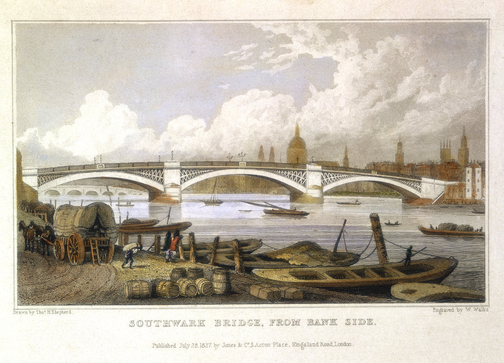 Detail of Southwark Bridge from Bank Side, London, 1817 by Thomas Hosmer Shepherd