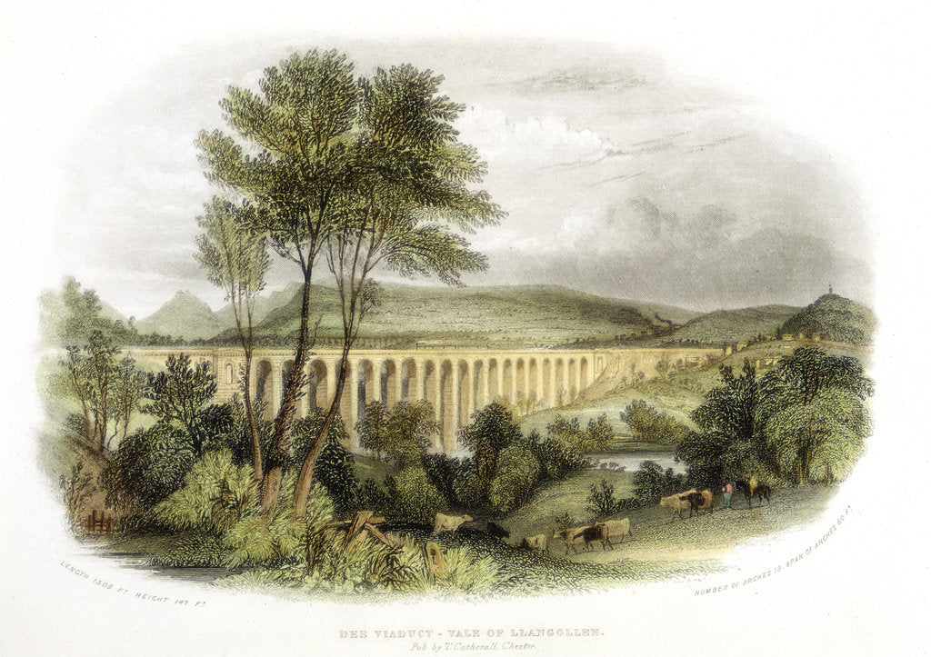 Detail of Dee Viaduct, Vale of Llangollen, on the Shrewsbury, Wales and Chester Railway c1848 by Unknown