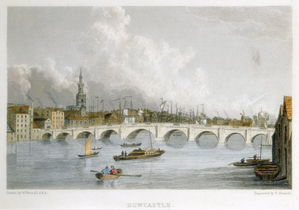 Detail of Stone arched bridge across the Tyne at Newcastle-upon-Tyne, England, c1830. by R Francis