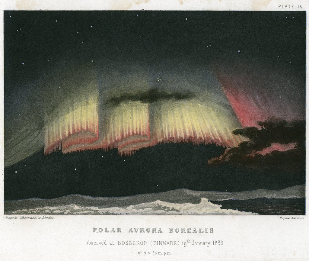 Detail of Aurora Borealis or Northern Lights, curtain form 1839. [1872] by Rapine