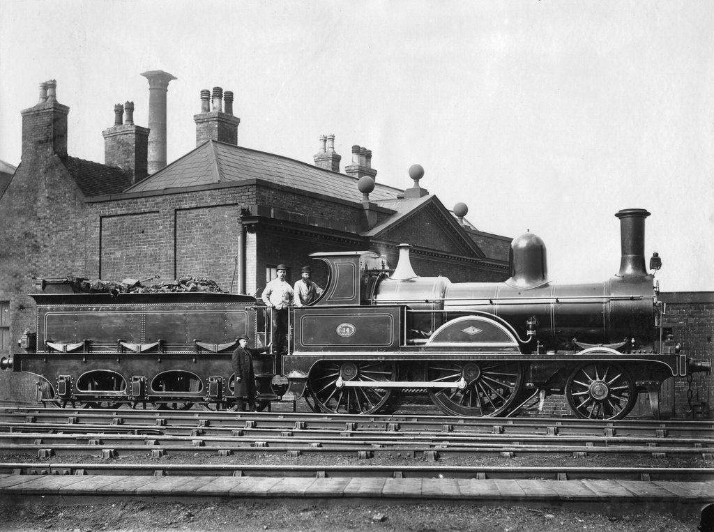 Detail of North Staffordshire Railway steam Locomotive No 14 and its tender c1875 by Unknown