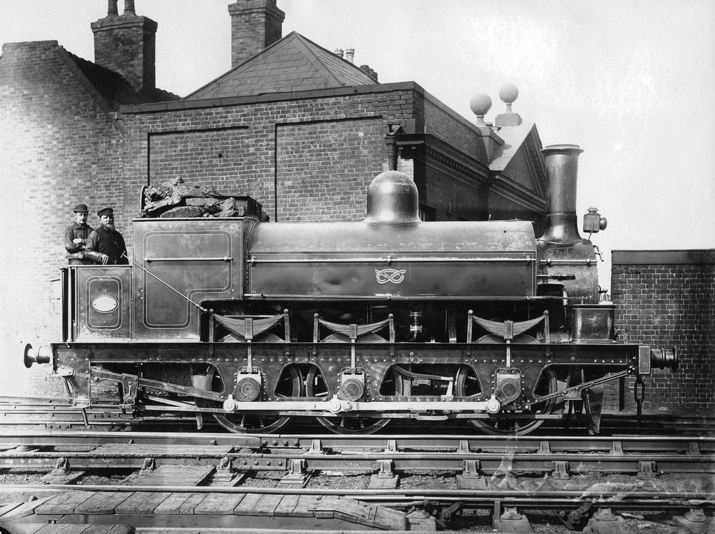 Detail of North Staffordshire 0-6-0 steam locomotive with driver and fireman on the footplate, 19th century by Unknown