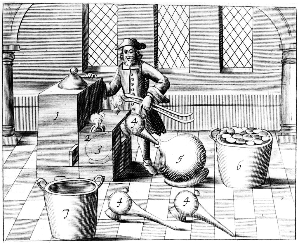 Detail of Distillation of Nitric Acid, 1683 by Unknown