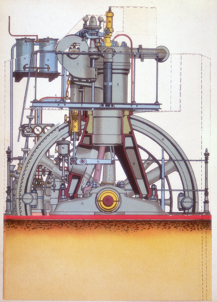 Detail of Diesel engine: internal combustion engine invented by Rudolph Diesel in 1897 (c1910) by Unknown