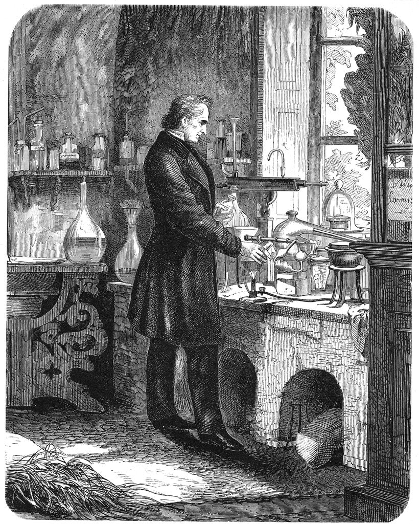 Detail of Justus von Liebig, German chemist, at work in his laboratory, mid 19th century (c1885) by Unknown