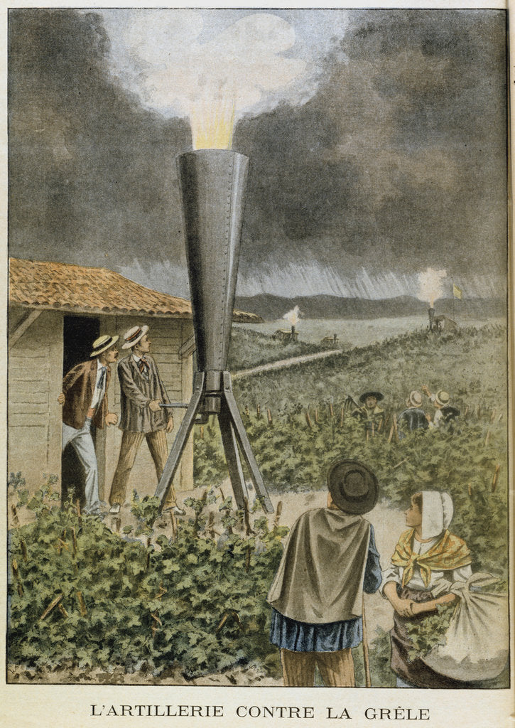 Detail of Firing a cannon into clouds to prevent a hail storm, 1901 by Unknown