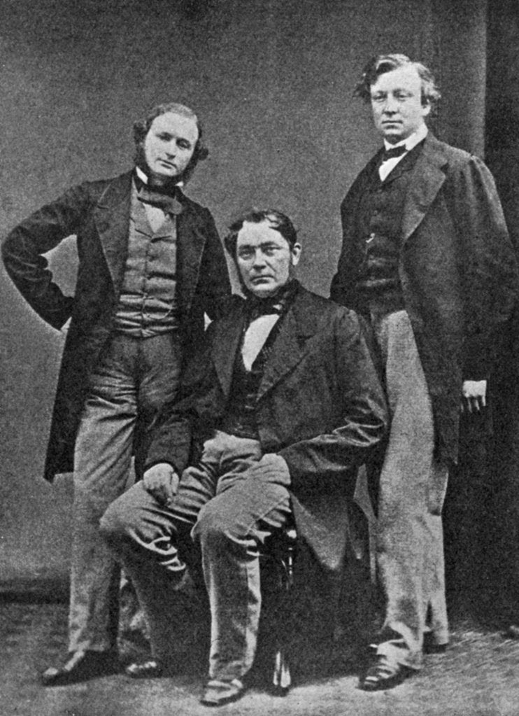 Detail of Gustav Kirchhoff, Robert Bunsen and Henry Roscoe, scientists, c1860 by Unknown