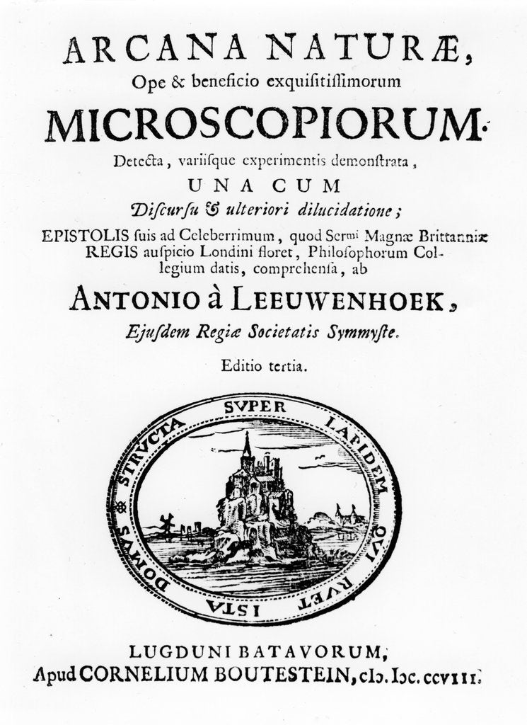 Detail of Title page of Microscopium by Dutch microscopist Anton van Leeuwenhoek, 1708 by Unknown