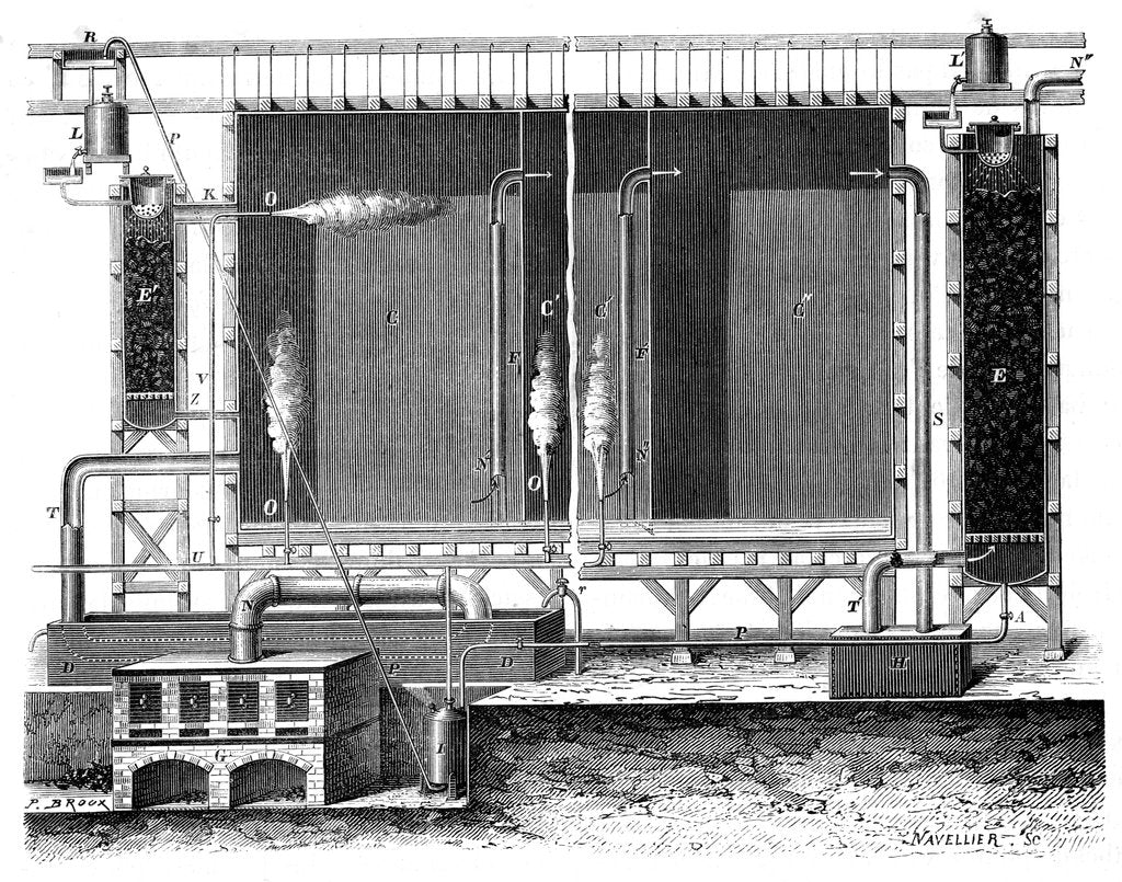 Detail of Sectional view of Gay-Lussac's lead chambers and absorption towers, 1870 by Unknown