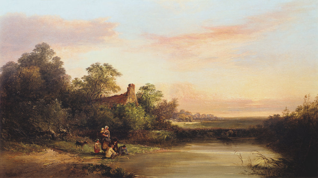 Detail of English Landscape with Cottage and Stream, 1860 by Edward Charles Williams