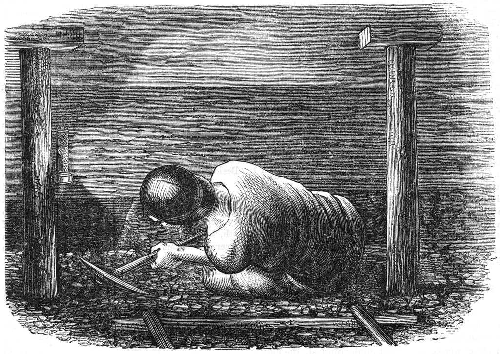 Detail of Coal miner working a narrow seam, c1864. by Anonymous