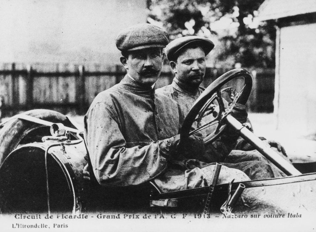 Detail of Felice Nazzaro behind the wheel of an Itala, French Grand Prix, Amiens, 1913 by Unknown