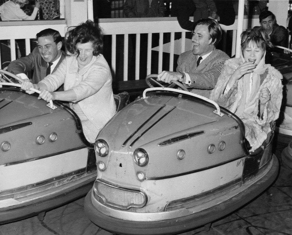 Detail of Graham Hill and Jim Clark on Dodgem cars at Butlins, Bognor Regis, 1960s by Unknown