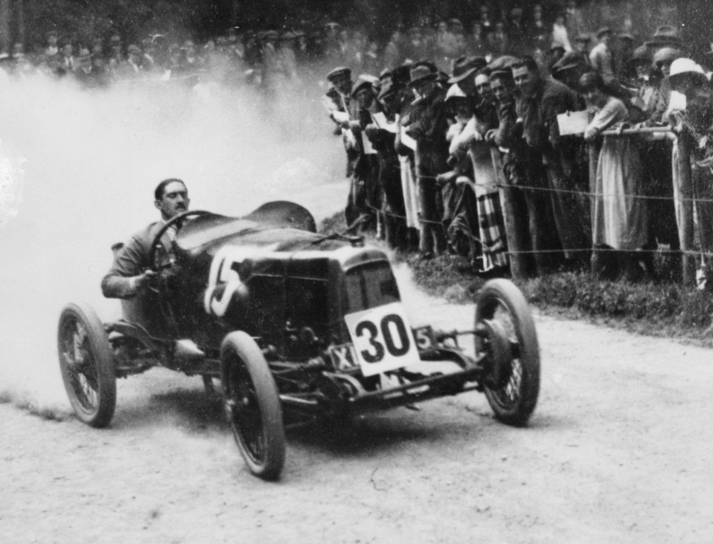 Detail of Zborowski driving a 1922 Aston Martin 1.5 litre 'Strasbourg' at Shelsey Walsh, (1922?) by Unknown