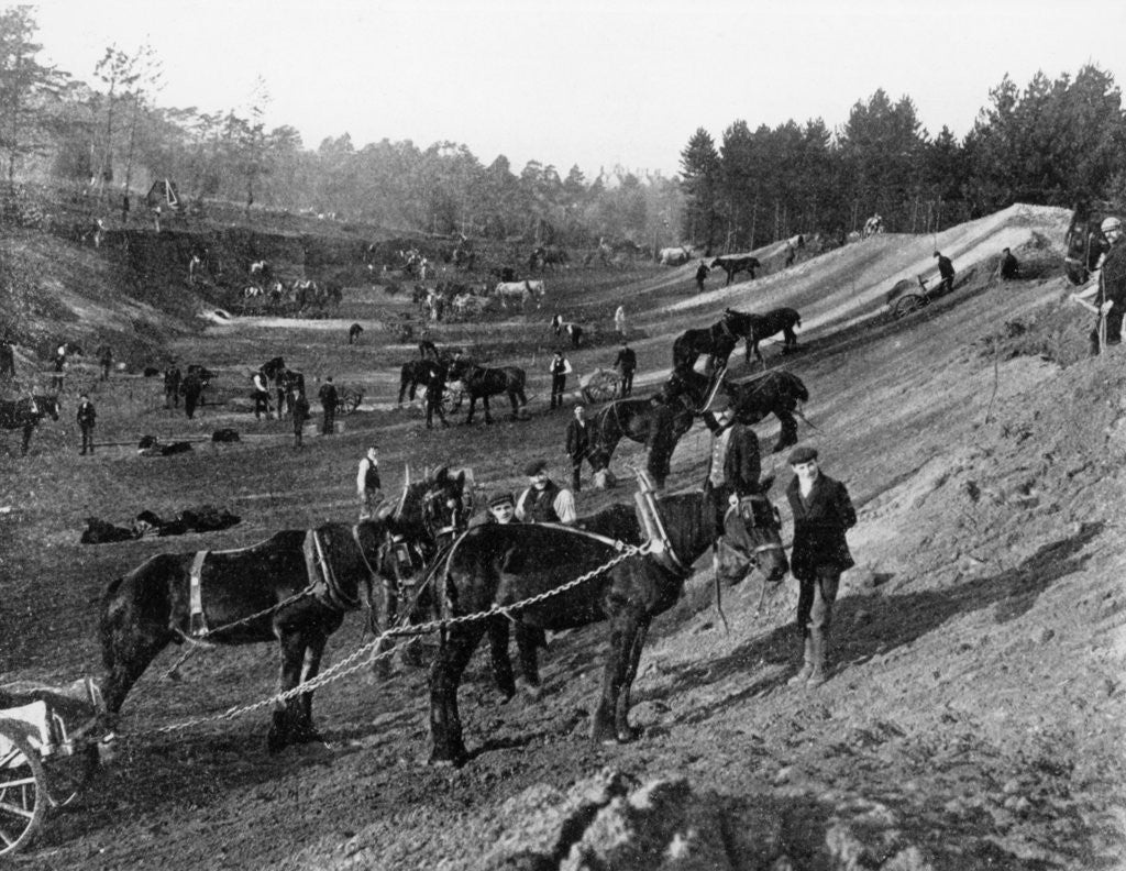 Detail of Brooklands motor racing circuit under construction by Anonymous