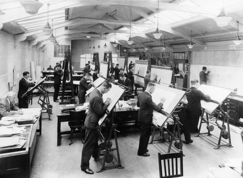 Detail of Draughtsmen in the drawing office, Vauxhall Motors, Luton, 1930 by Unknown