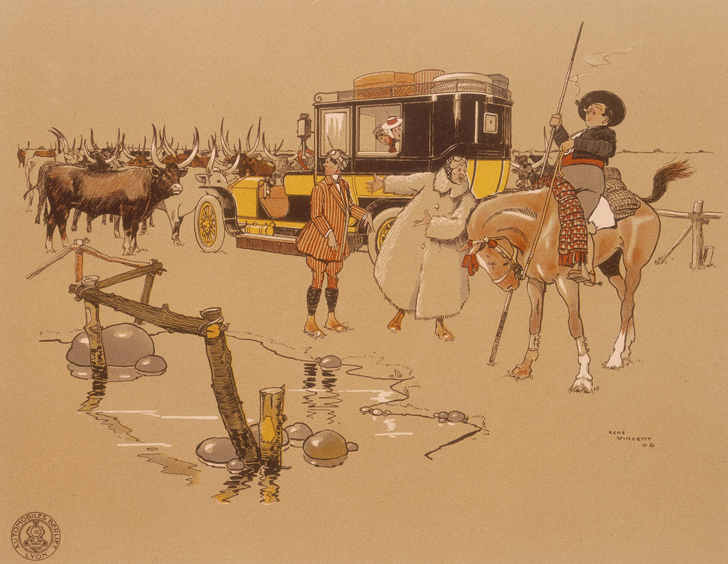 Detail of A Berliet car stuck in the middle of cattle, 1906 by Unknown