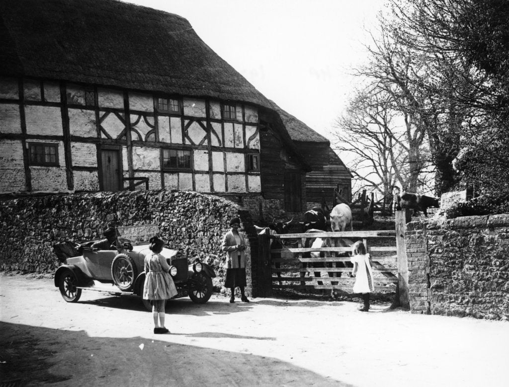 Detail of Calcott 2-seater car parked outside a farm gate, c1921-c1922 by Unknown