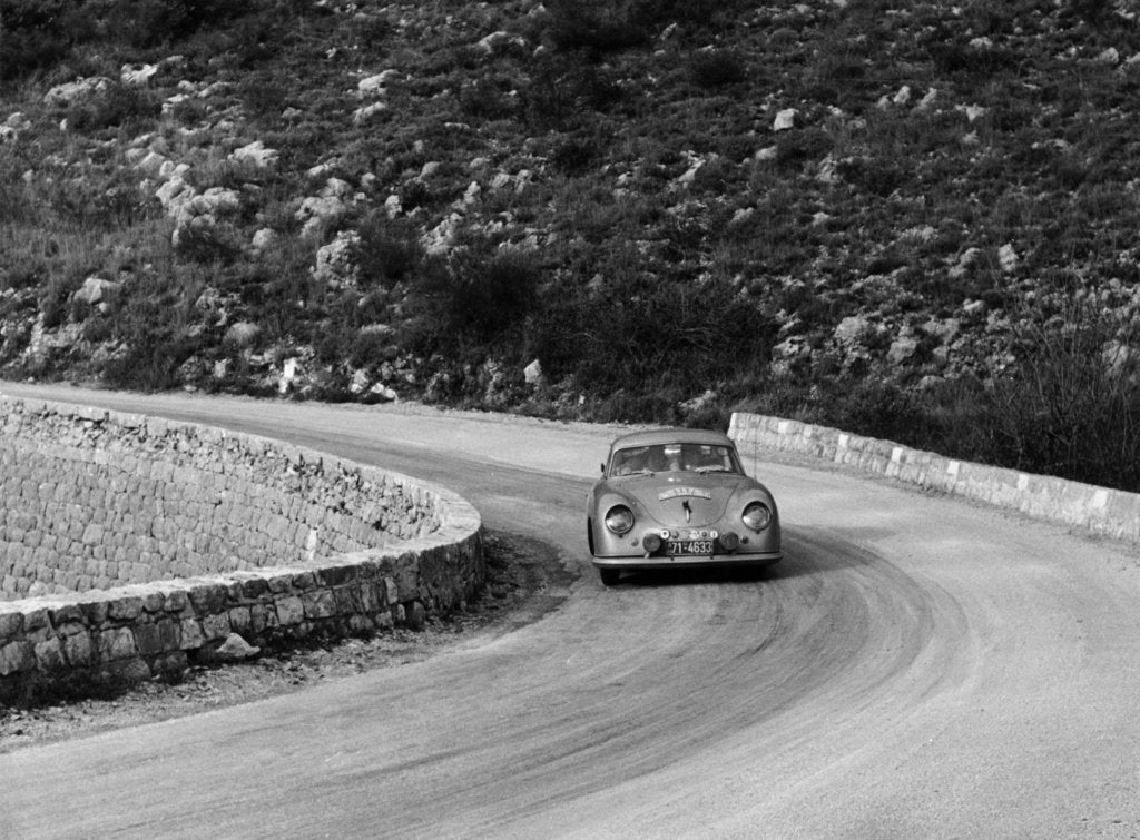 Detail of Porsche 356 taking a corner in the Monte Carlo Rally, 1954 by Unknown