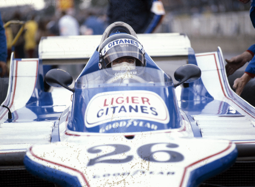 Detail of Jacques Laffite at the wheel of a Ligier-Cosworth by Anonymous