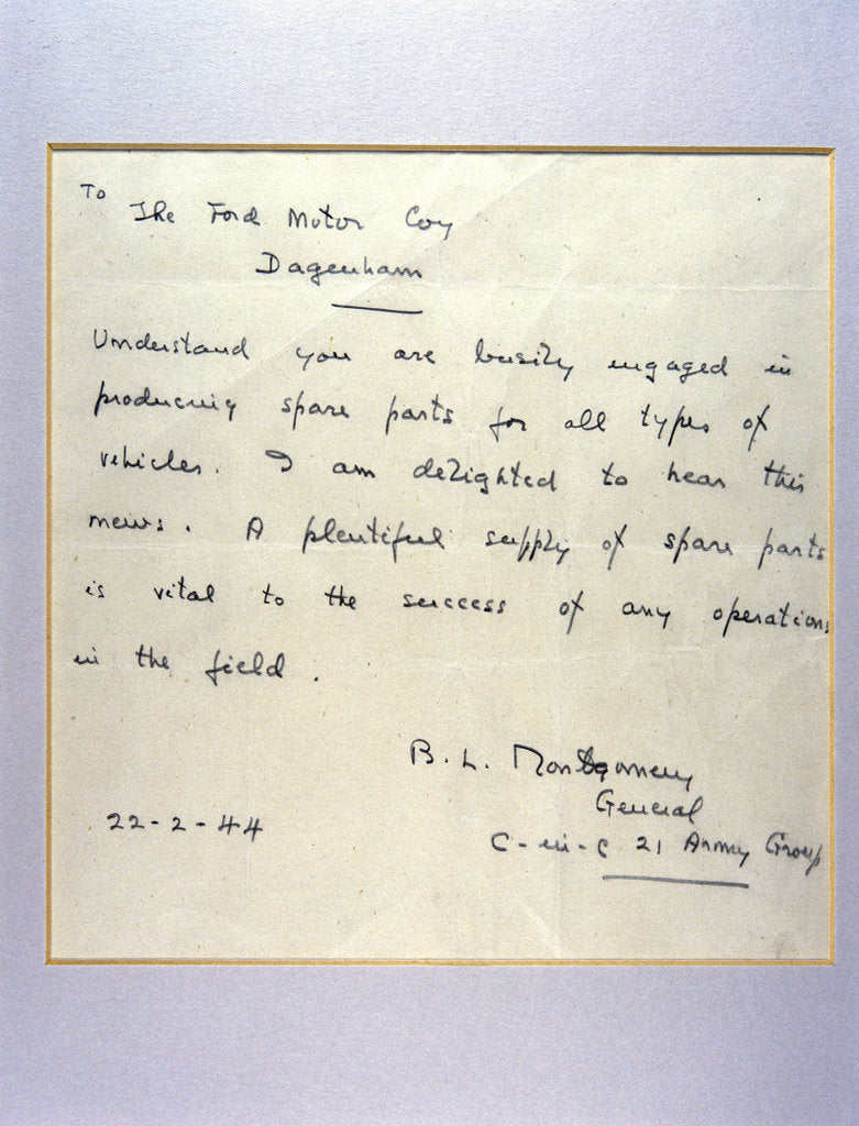 Detail of A letter from General Montgomery to Henry Ford, 1944 by General Montgomery