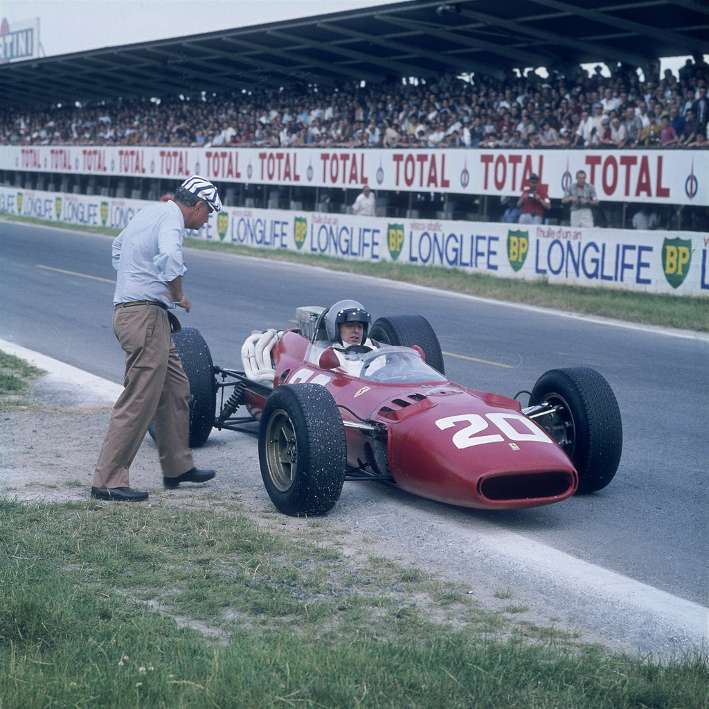 Detail of Lorenzo Bandini in a Ferrari 312, French Grand Prix, Reims, France, 1966 by Unknown