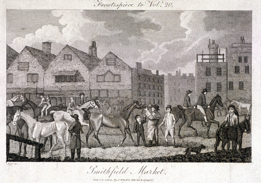 Detail of View of the horse fair at Smithfield Market, London by Charles Pye