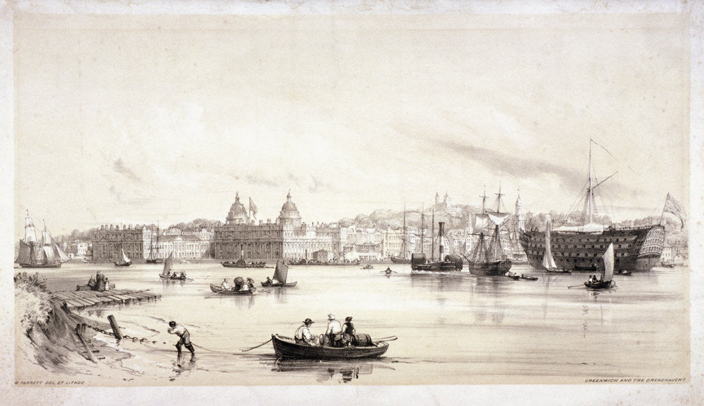 Detail of View of Greenwich across the River Thames, London by William Parrott