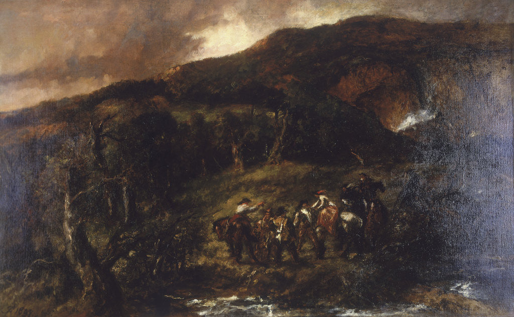 Detail of Landscape with Hunting Party by Sir John Gilbert