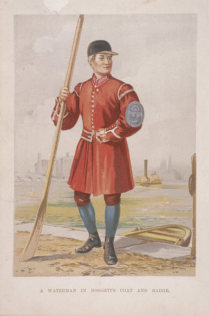 Detail of Waterman in Doggett's coat and badge, (c1860?) by Anonymous