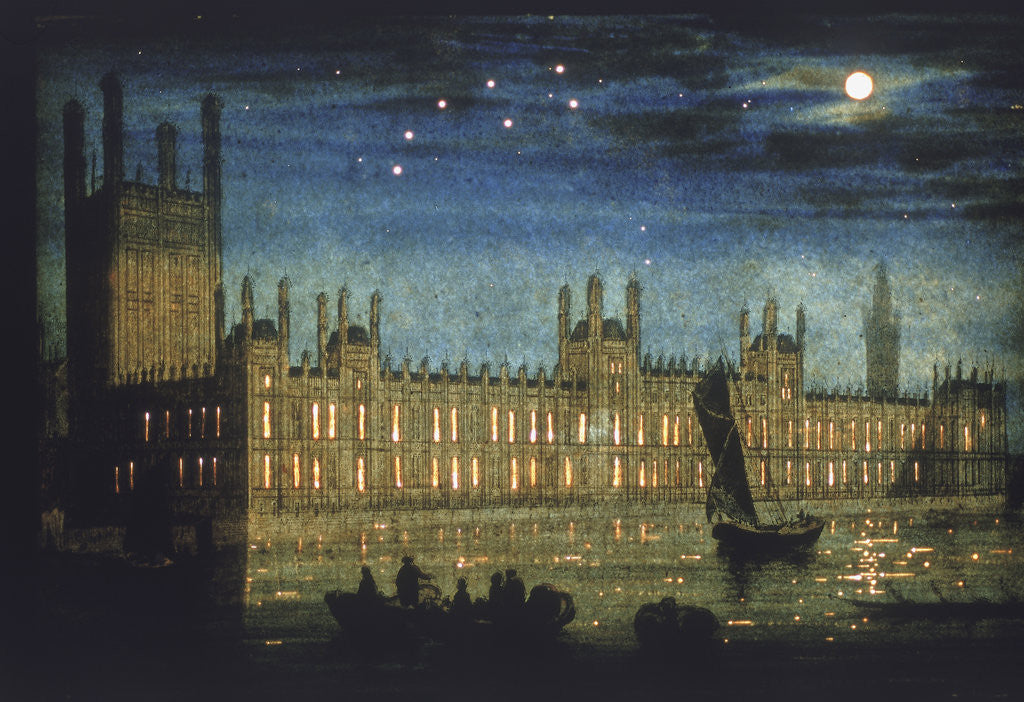 Detail of View of the River Thames and Palace of Westminster at night by Anonymous