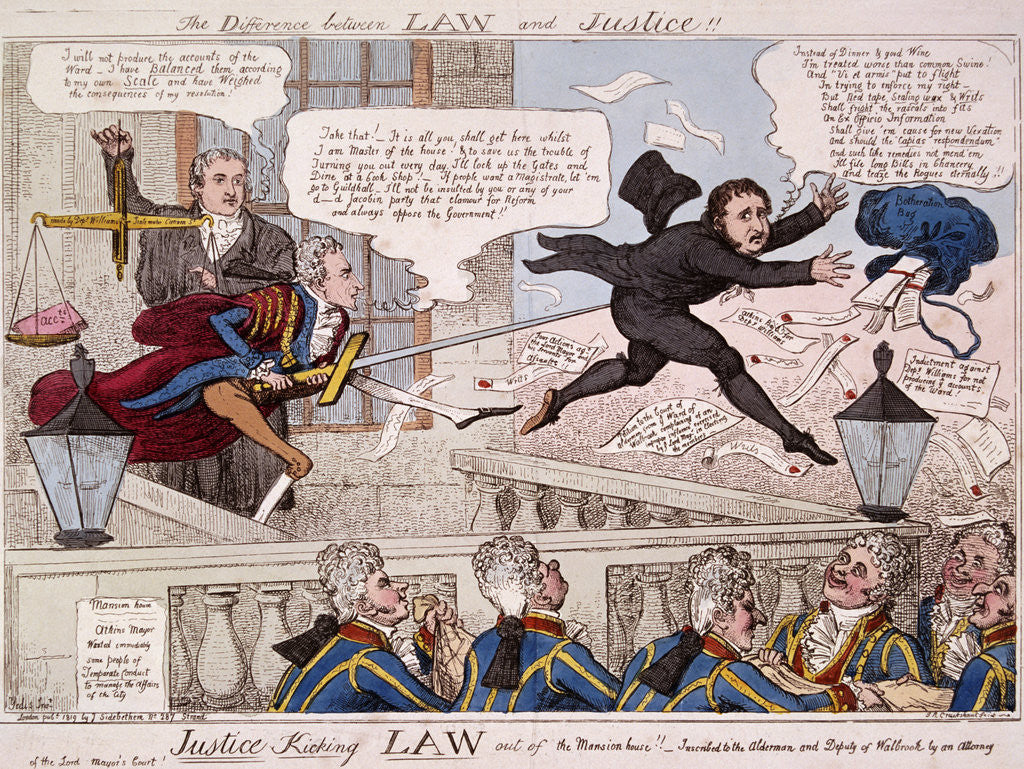 Detail of The difference between law and justice by Isaac Cruikshank