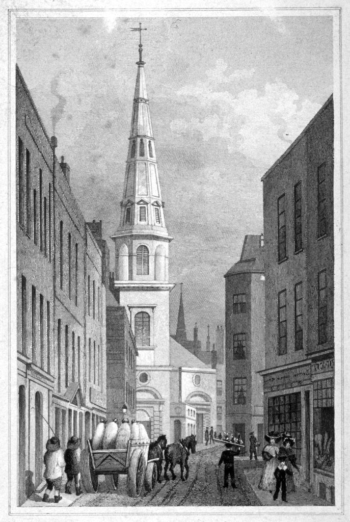 Detail of View of St Antholin from Watling Street, City of London by A Cruse