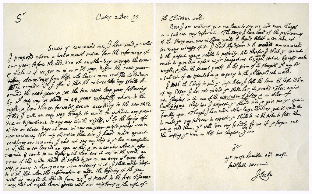 Detail of Letter from John Locke to Hans Sloane, 2nd December 1699 by John Locke