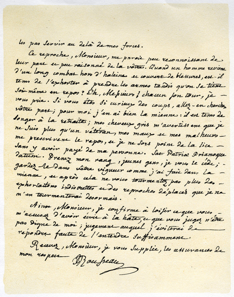 Detail of Letter from Jean Jaques Rousseau by Jean-Jacques Rousseau