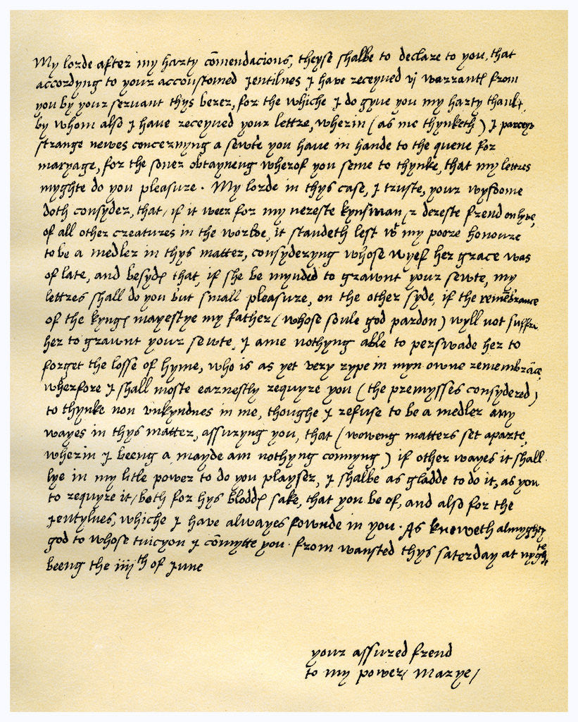 Detail of Letter from Queen Mary I to Lord Seymour of Sudeley, 4th June 1547 by Mary I