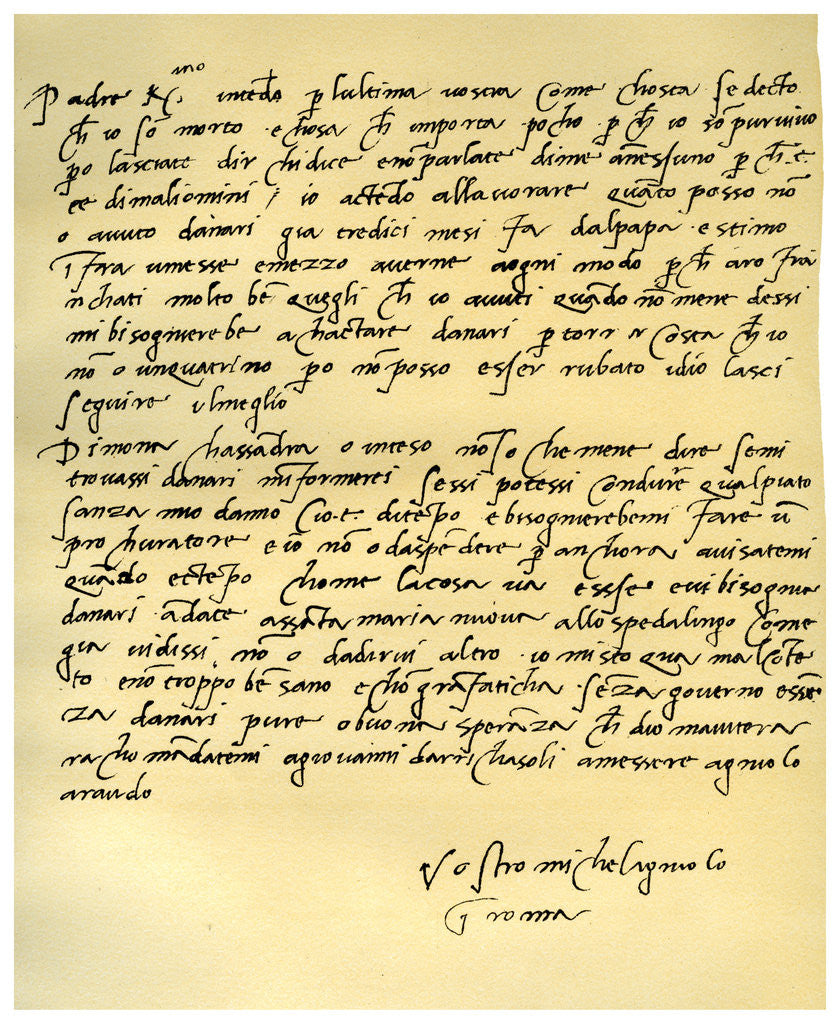 Detail of Letter from Michelangelo Buonarroti to his father, June 1508 by Michelangelo Buonarroti