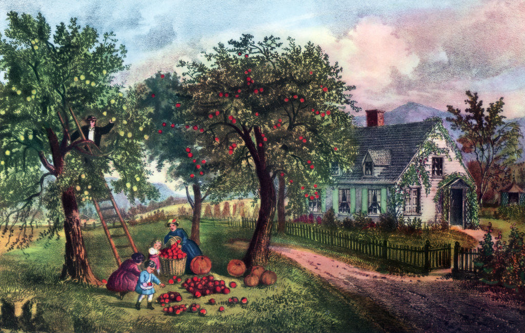 Detail of American Homestead in Autumn by Currier and Ives